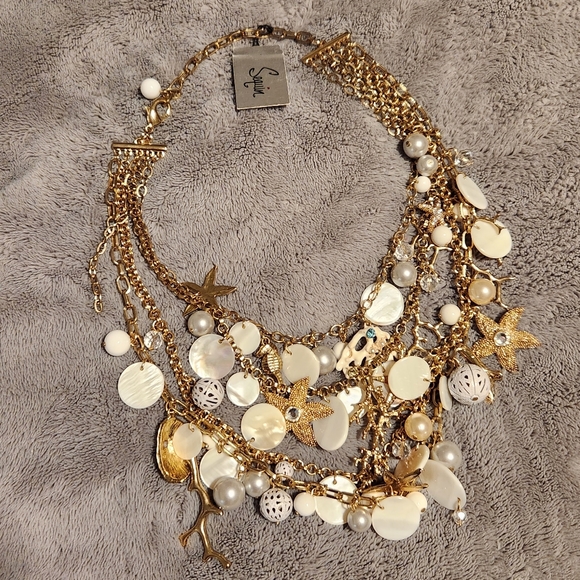 Sequin Jewelry - Gold Heavy Multi Layer Beach Theme Necklace